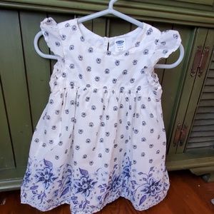 Cream and blue print infant dress